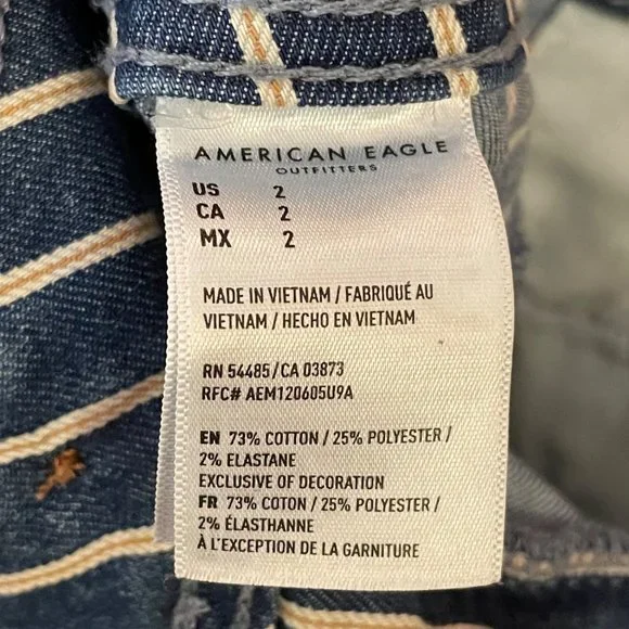 American Eagle Womens Size 2 Striped Denim Shorts Hi Rise Pockets Comfy Stretch - Picture 12 of 12